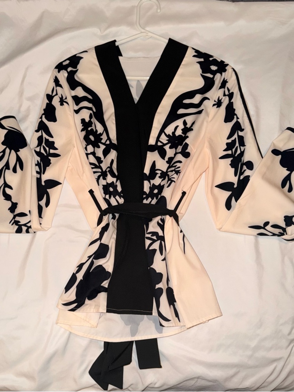 Black & Cream Floral Wrap Top